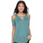Juniors' Pink Republic Cold Shoulder Short Sleeve Top, Teens, Size: Small, Dark Green