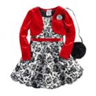 Girls 4-6x Knitworks Shrug & Rose Print Skater Dress, Size: 6x, Brt Red