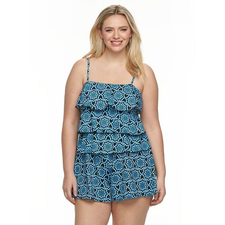 Plus Size A Shore Fit Hip Minimizer Swim Romper, Women's, Size: 20 W, Blue