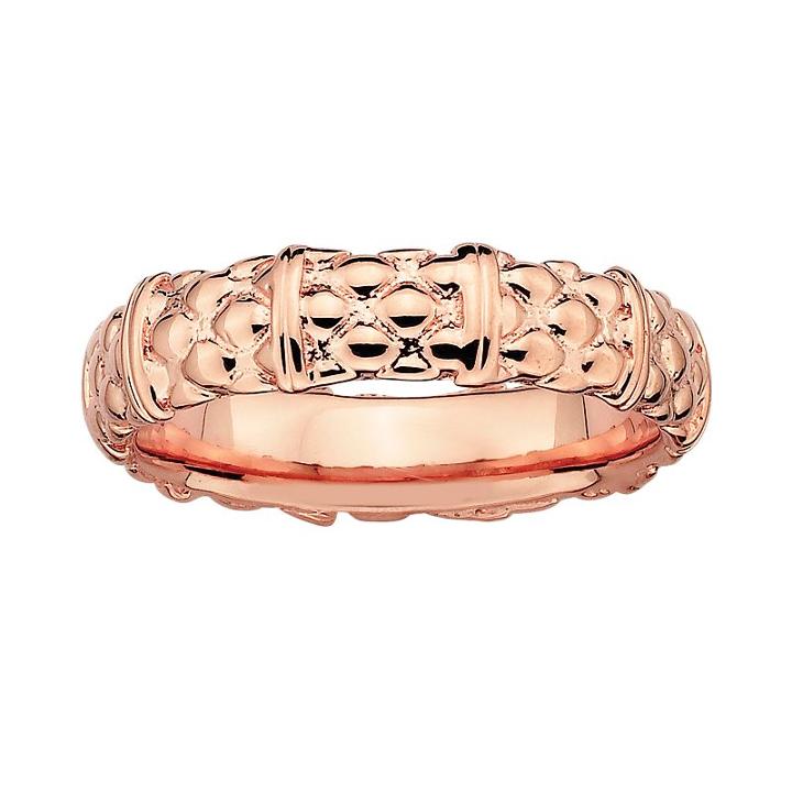 Stacks And Stones 18k Rose Gold Over Silver Textured Stack Ring, Women's, Size: 9, Pink