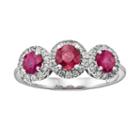The Regal Collection 14k White Gold Genuine Ruby And 1/5-ct. T.w. Igl Certified Diamond 3-stone Frame Ring, Women's, Size: 8, Red
