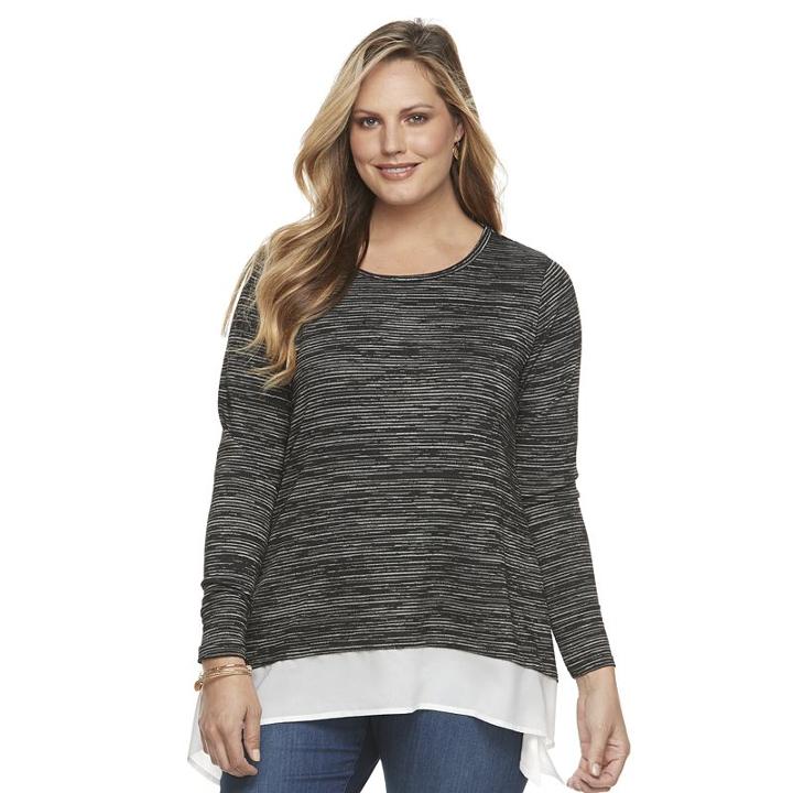 Plus Size Croft & Barrow&reg; Striped Mock-layer Sweater, Women's, Size: 1xl, Oxford