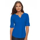 Women's Croft & Barrow&reg; Pocket Roll-tab Tee, Size: Medium, Dark Blue