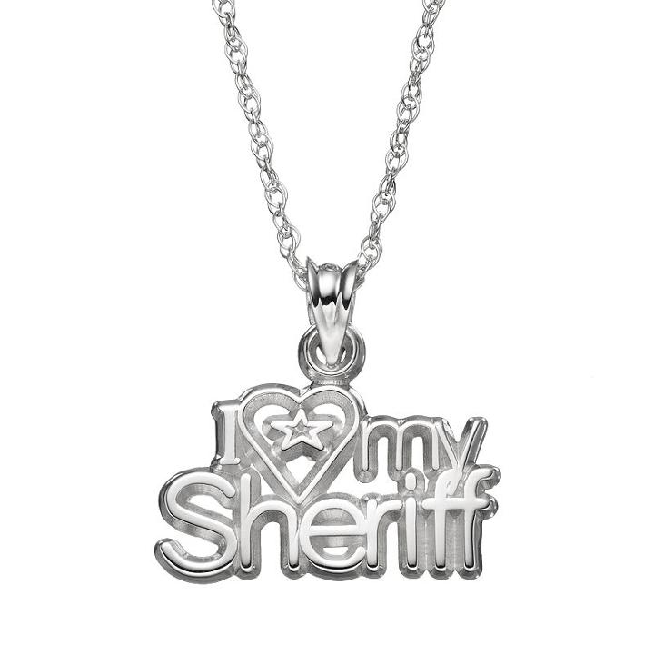 Logoart Sterling Silver I Love My Sheriff Pendant Necklace, Women's, Size: 18, Grey