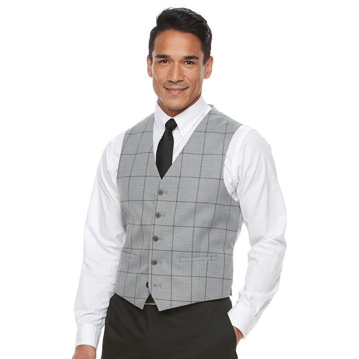 Men's Van Heusen Flex Slim-fit Plaid Stretch Suit Vest, Size: Large, Light Grey