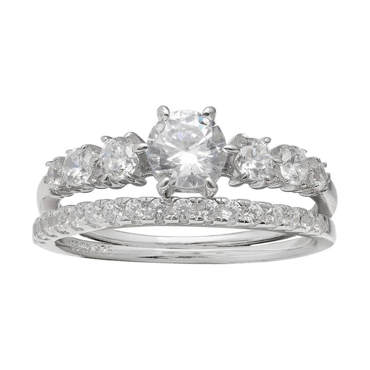 Primrose Sterling Silver Cubic Zirconia Engagement Ring Set, Women's, Size: 7, White