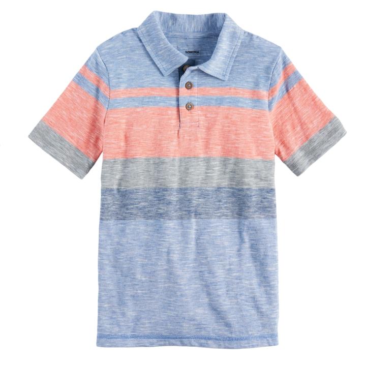 Boys 4-7x Sonoma Goods For Life&trade; Striped Slubbed Polo, Size: 4, Med Blue