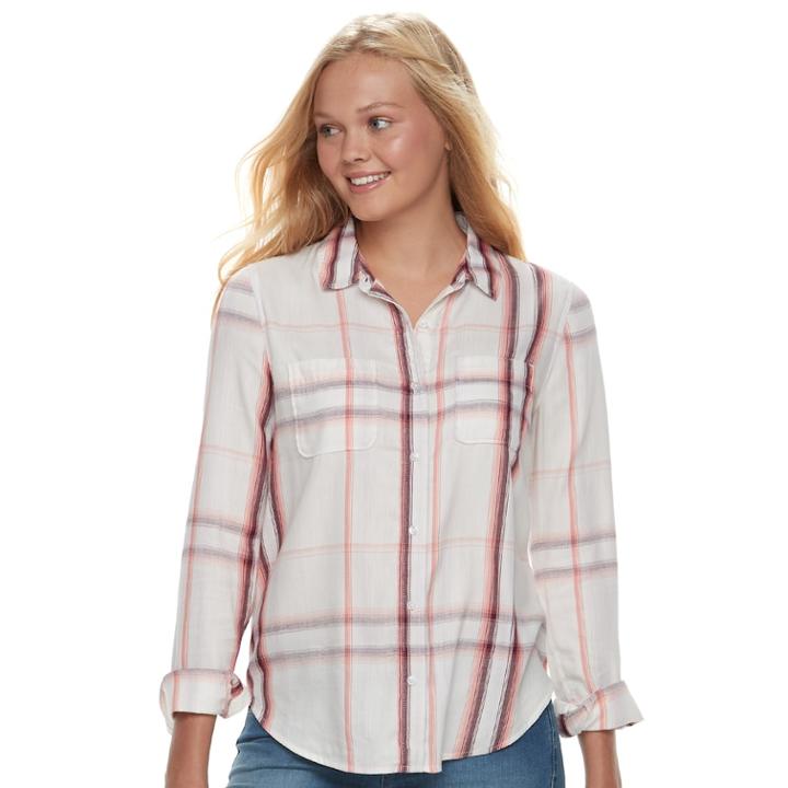 Juniors' Mudd&reg; Plaid Shirt, Teens, Size: Xl, White