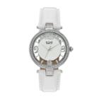 Burgi Women's Crystal Leather Watch, White