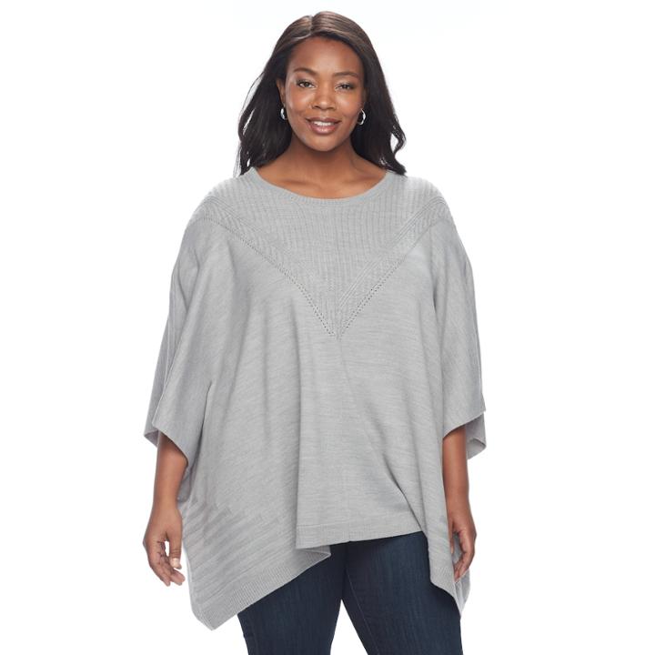 Plus Size Napa Valley Textured Poncho, Women's, Size: 1x-2x, Light Grey