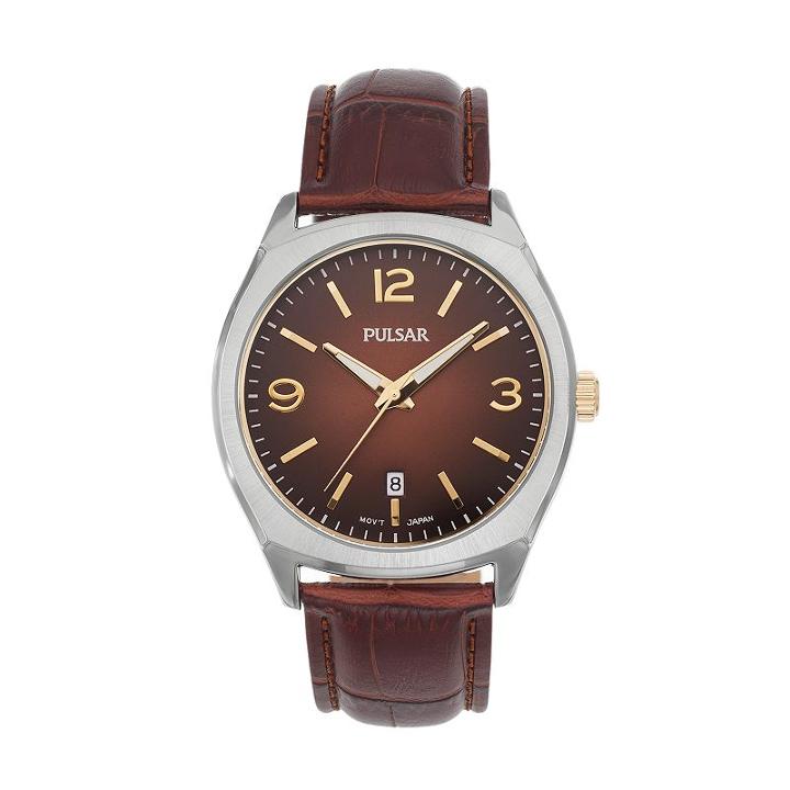 Pulsar Men's Leather Watch - Ps9485, Brown