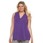 Plus Size Dana Buchman Pleated V-neck Tank, Women's, Size: 3xl, Med Purple