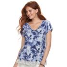 Juniors' Rewind Crochet-hem Cross-back Tee, Teens, Size: Large, Blue
