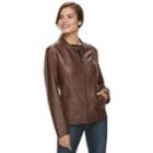 Women's Sebby Collection Faux-leather Moto Jacket, Size: Xl, Med Brown