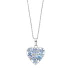 Sterling Silver Pressed Blue Flower Heart Pendant, Women's, Size: 18, Multicolor
