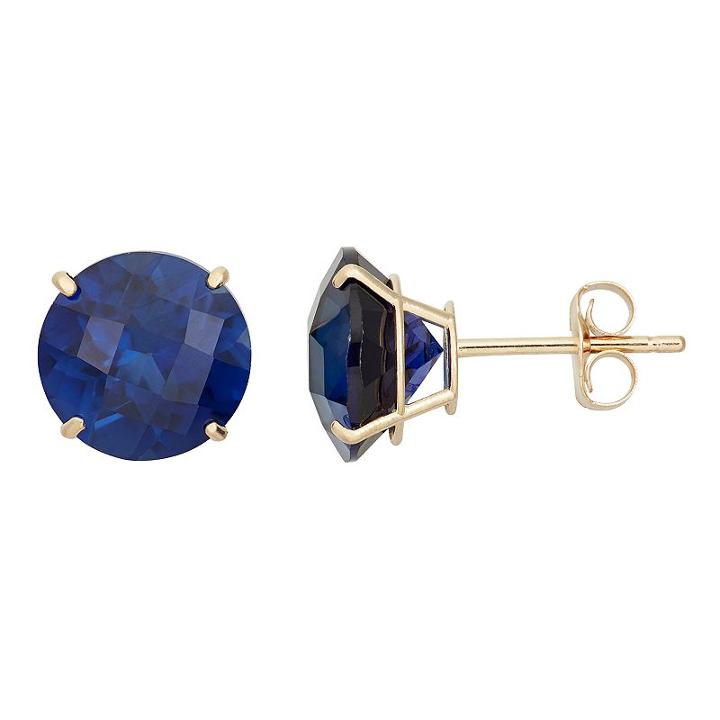 Lab-created Sapphire 10k Gold Stud Earrings, Women's, Blue