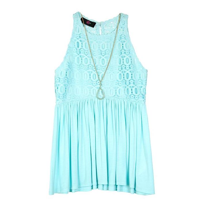 Girls 7-16 Iz Amy Byer Crochet Lace Bodice Top With Necklace, Girl's, Size: Medium, Lt Green