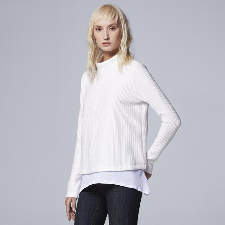 Women's Simply Vera Vera Wang Mock-layer Mockneck Sweater, Size: Xl, White Oth