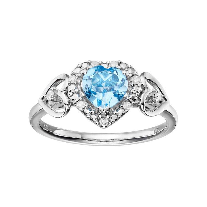 Love Is Forever Sterling Silver Blue Topaz & Diamond Accent Heart Halo Ring, Women's, Size: 8, White