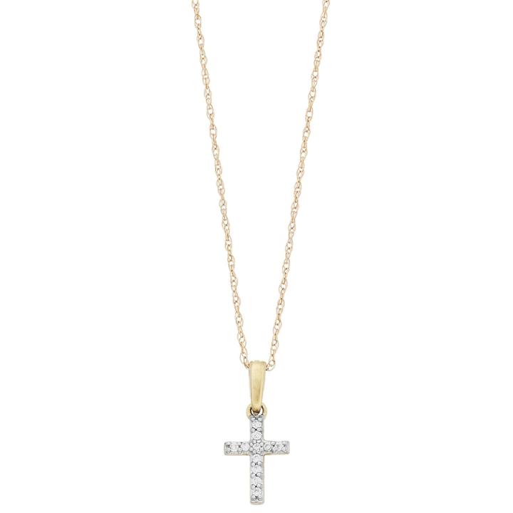 Two Tone 10k Gold Diamond Accent Cross Pendant Necklace, Women's, Size: 18, White