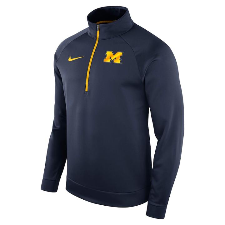 Men's Nike Michigan Wolverines Quarter-zip Therma Top, Size: Xxl, Blue (navy)