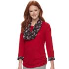 Women's Elle&trade; Ruched Tee & Scarf Set, Size: Xxl, Med Red