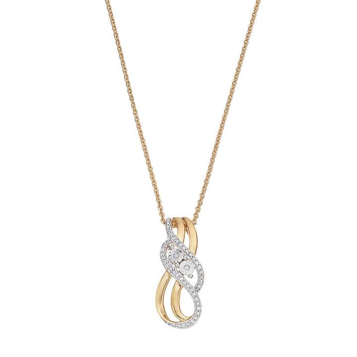 14k Gold Over Silver 1/10 Carat T.w. Diamond Twist Pendant, Women's, Size: 18, White