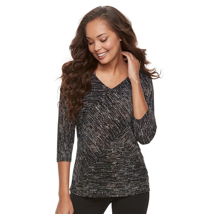 Petite Dana Buchman Printed Blouse, Women's, Size: L Petite, Dark Beige