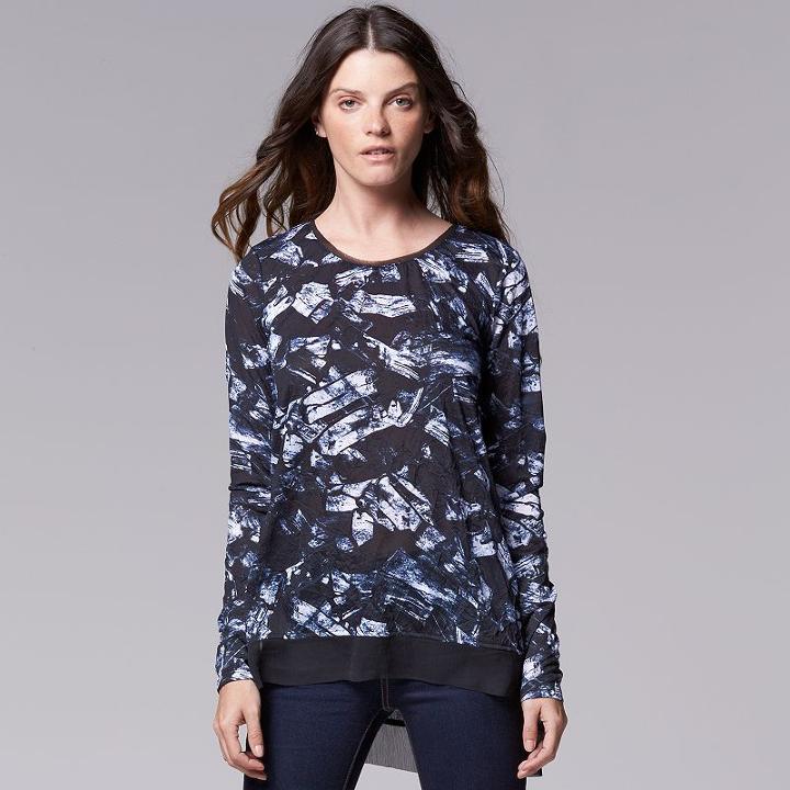 Petite Simple Vera Vera Wang Print Crinkle Tee, Women's, Size: L Petite, Dark Grey