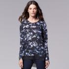 Petite Simple Vera Vera Wang Print Crinkle Tee, Women's, Size: L Petite, Dark Grey