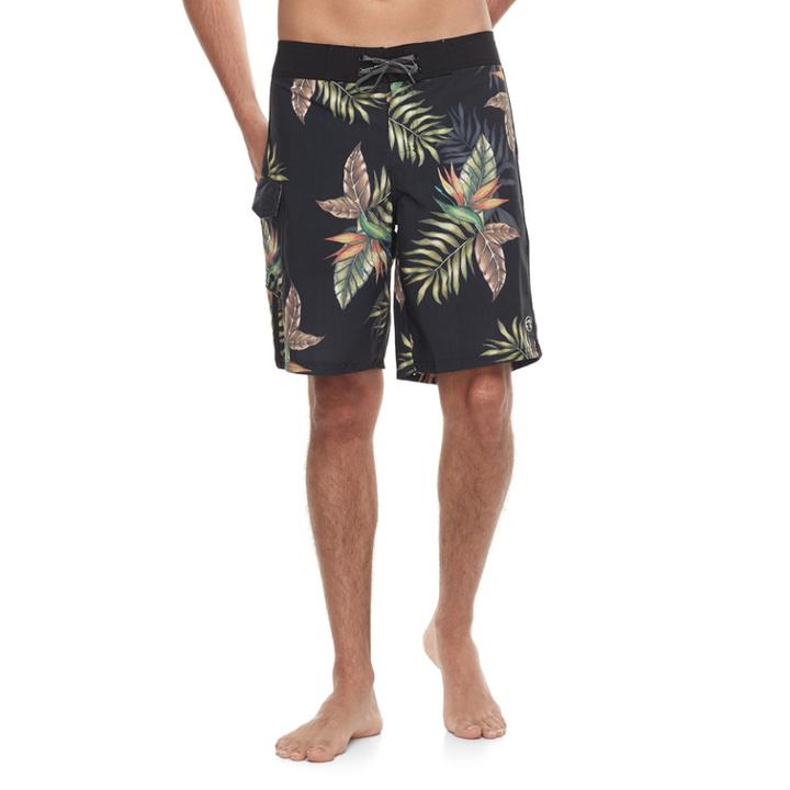 Men's Ocean Current Slim-fit Leaf Cargo Board Shorts, Size: 34, Black