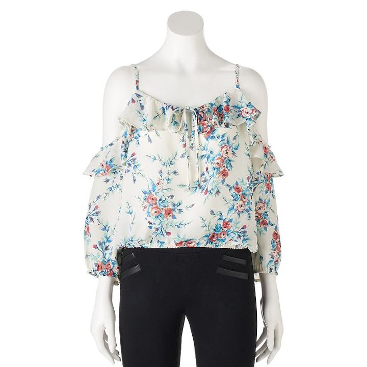 Juniors' Liberty Love Cold-shoulder Ruffle Top, Girl's, Size: Small, Natural