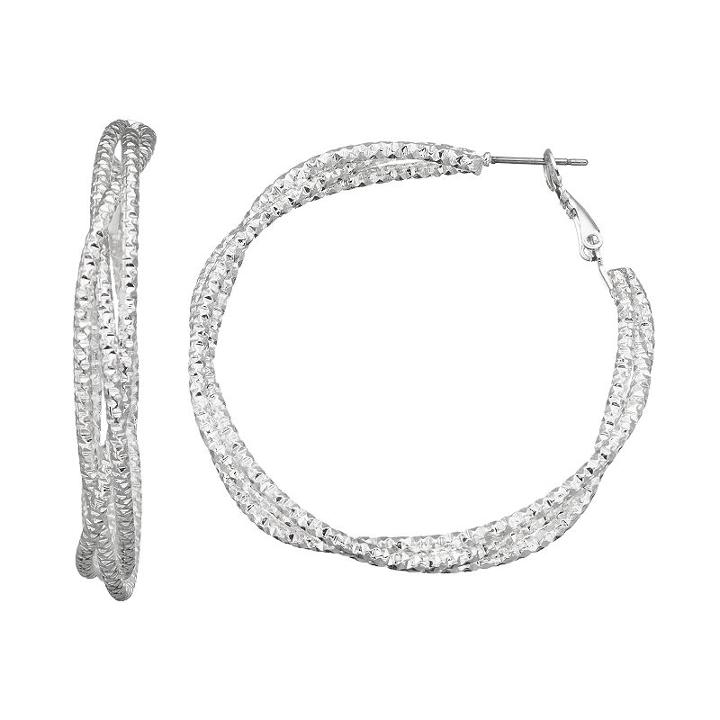 Jennifer Lopez Textured Crisscross Triple Hoop Earrings, Women's, Silver