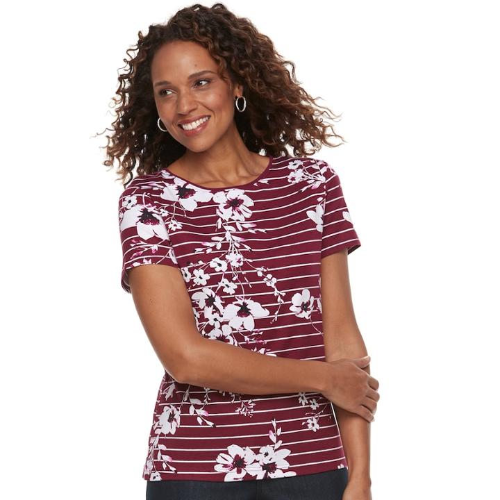 Women's Croft & Barrow&reg; Essential Classic Crewneck Tee, Size: Large, Dark Red