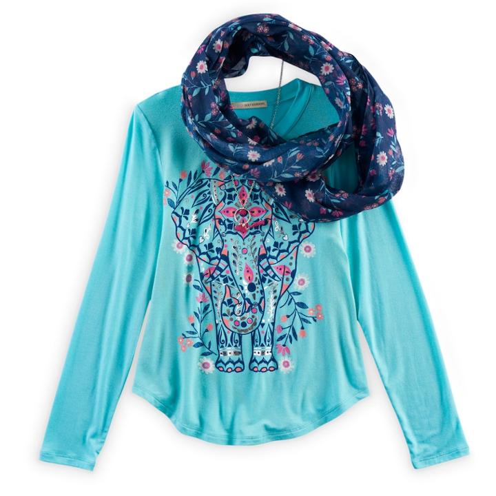 Girls 7-16 Self Esteem Foil Graphic Tee & Infinity Scarf Set With Necklace, Size: Medium, Turquoise/blue (turq/aqua)