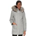 Women's Towne By London Fog Faux-fur Hooded Wool Blend Coat, Size: Medium, Light Grey