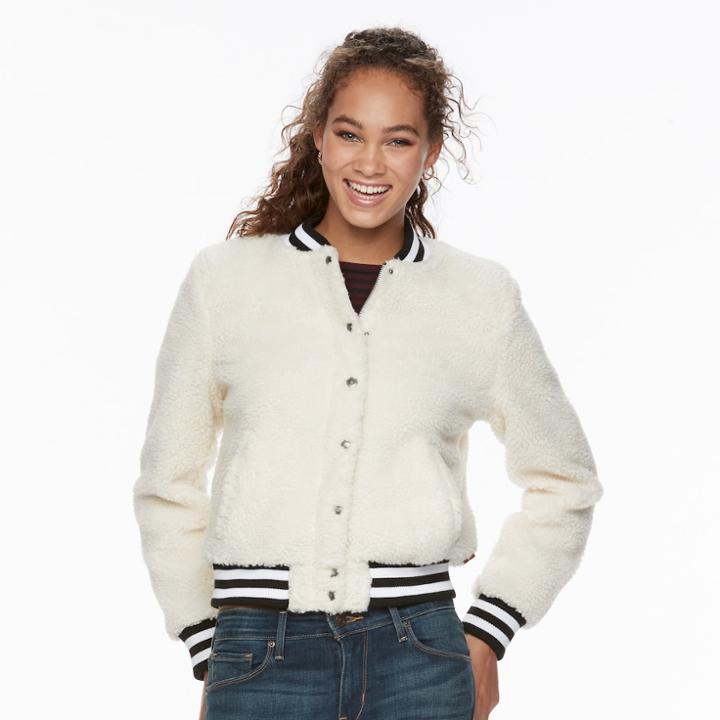 Women's Levi's Sherpa Bomber Jacket, Size: Large, White Oth