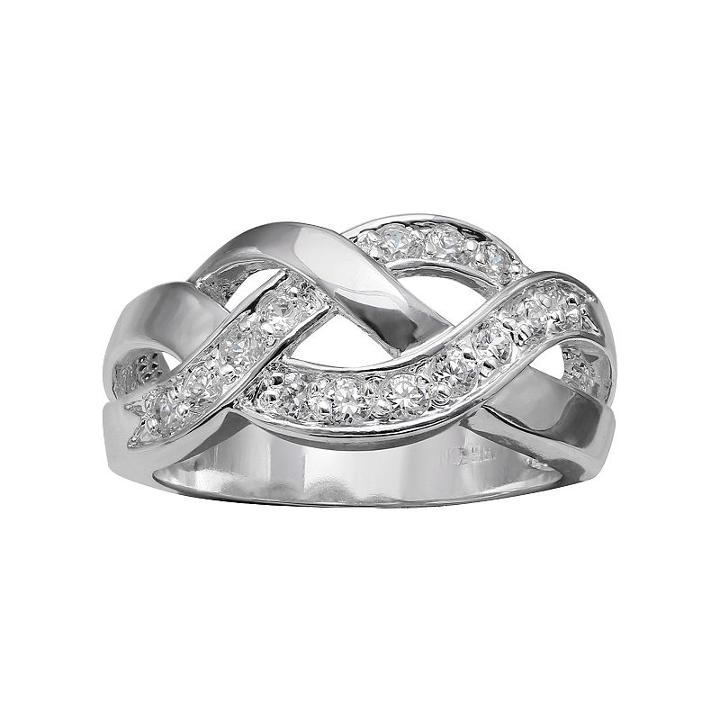 Primrose Cubic Zirconia Sterling Silver Braided Ring, Women's, Size: 7, Grey