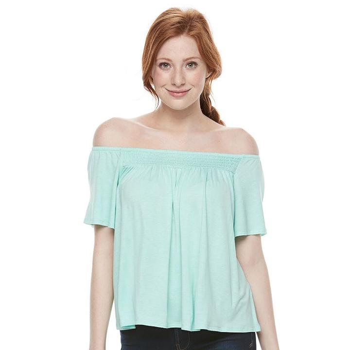 Juniors' So&reg; Smocked Off The Shoulder Top, Girl's, Size: Xs, Turquoise/blue (turq/aqua)