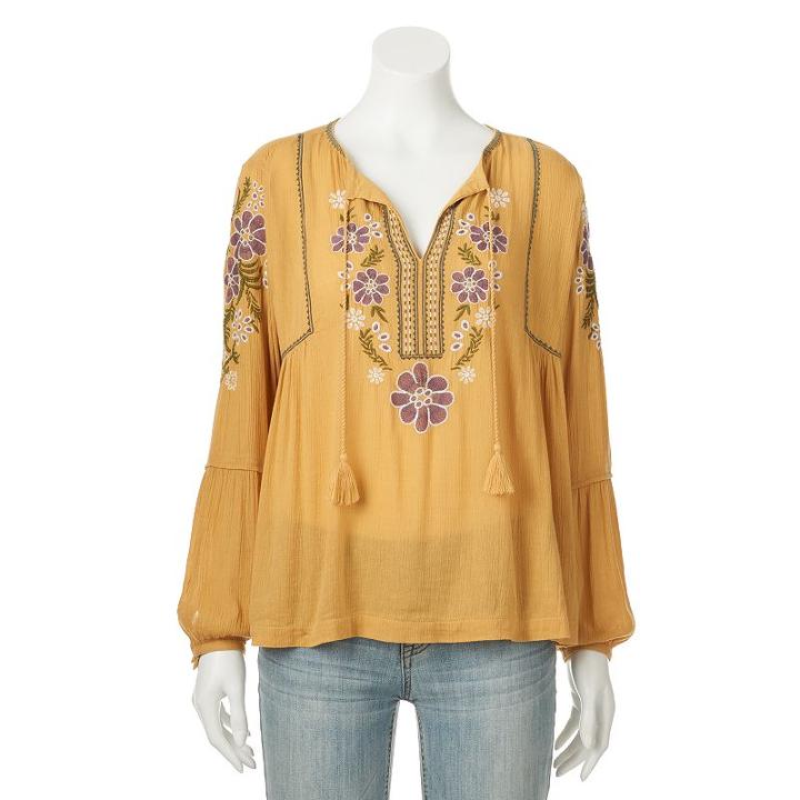 Women's Sonoma Goods For Life™ Embroidered Peasant Top, Size: Xl, Gold