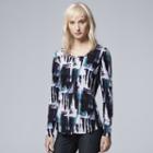 Women's Simply Vera Vera Wang Printed Long Sleeve Top, Size: Xl, Med Grey