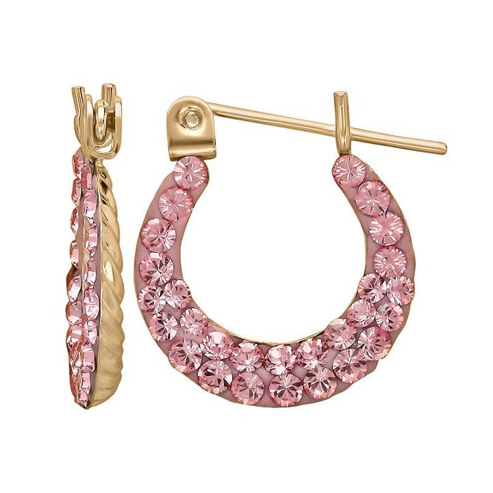 14k Gold Pink Crystal Hoop Earrings - Kids, Girl's