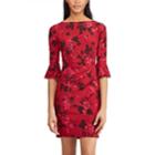 Women's Chaps Floral Ruffle-sleeve Sheath Dress, Size: Large, Red