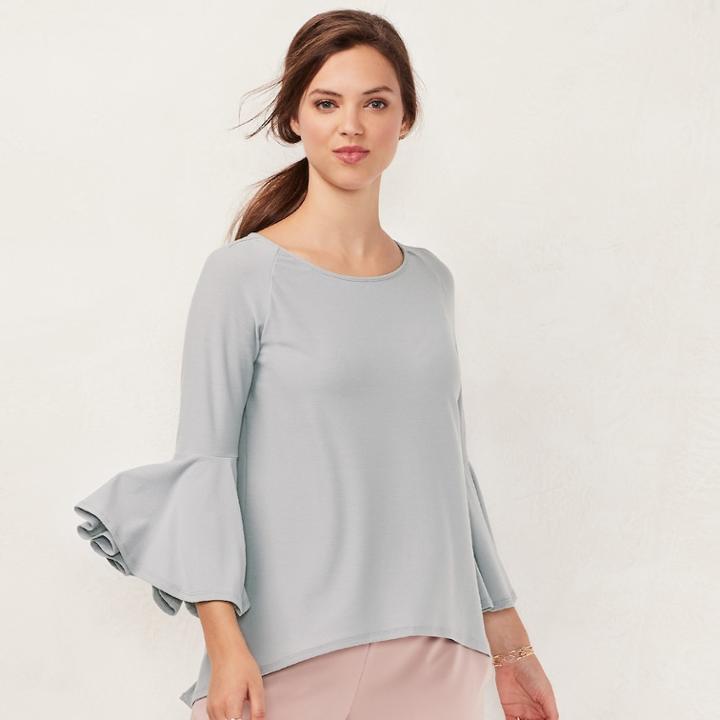 Women's Lc Lauren Conrad Bell Sleeve Split-back Top, Size: Small, Light Grey