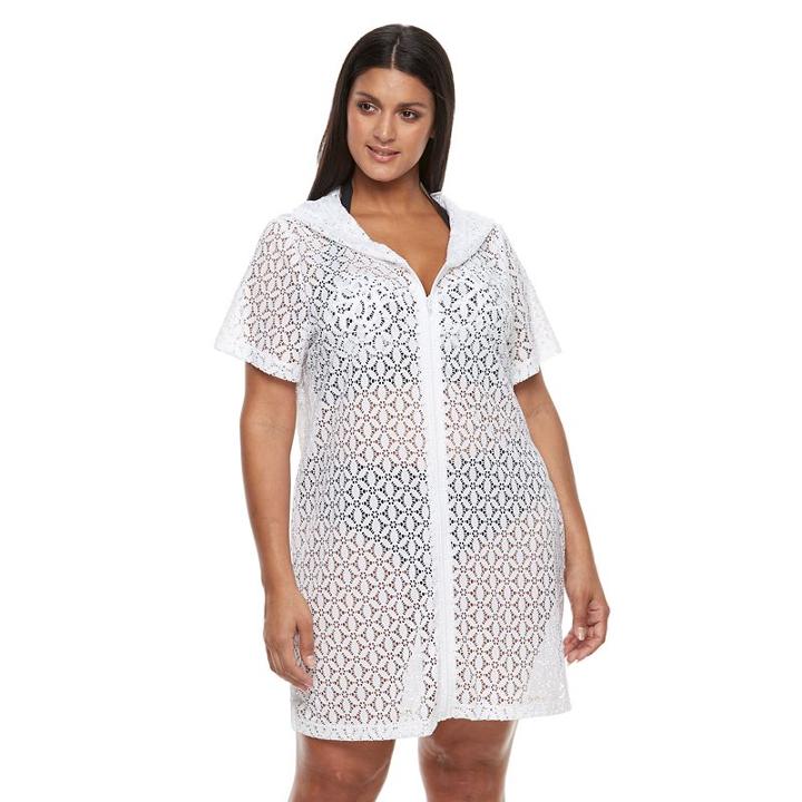 Plus Size Beach Scene Lace Cover-up, Women's, Size: 2xl, White