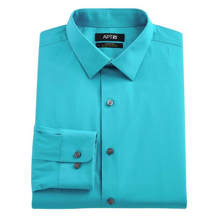 Men's Apt. 9&reg; Extra-slim Solid Stretch Dress Shirt, Size: 17-34/35, Turquoise/blue (turq/aqua)