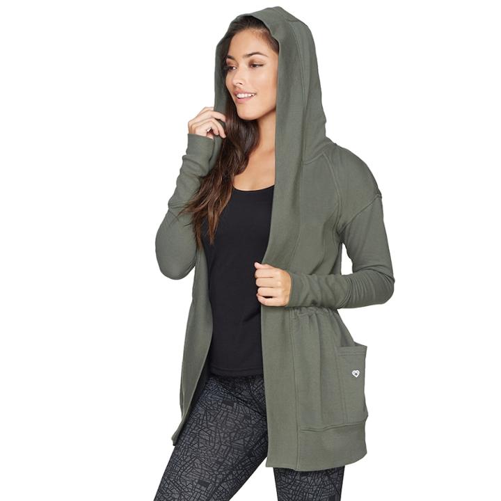 Women's Colosseum One-way Hooded Cardigan, Size: Medium, Dark Green