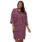Plus Size Le Bos Lace-trim Jacket & Tiered Dress, Women's, Size: 16 W, Purple