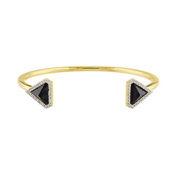 V19.69 Italia 18k Gold Over Silver Black Agate Triangle Cuff Bracelet, Women's, Size: 7.5