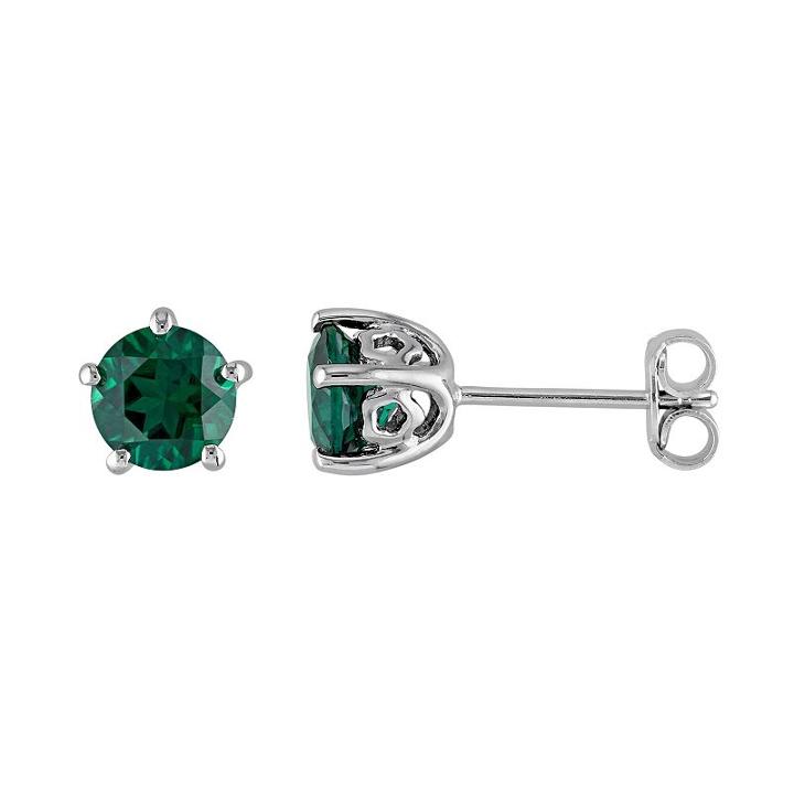 Laura Ashley Sterling Silver Lab Created Emerald Stud Earrings, Women's, Green